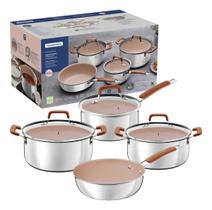 Jogo De Panelas 4 Pçs Romagna Tramontina Cerâmico Marfim Alumínio Aço Inox