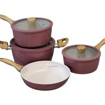 Jogo de Panelas 4 Peças Aurora Rosa Conjunto Kit Antiaderente Cerâmica Compatível Fogão Gás e Indução Moderna