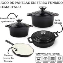 Jogo De Panelas 4 Peças Ferro Fundido Esmaltado Indução Gás Conjunto Caçarola Frigideira - PRETO Jogo De Panelas 4 Peças Ferro Fundido Esmaltado Indução Gás Conjunto Caçarola Frigideira - PRETO