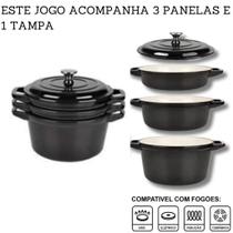 Jogo De Panelas 4 Peças Ferro Fundido Esmaltado Indução Gás Conjunto Caçarola Frigideira
