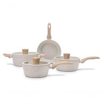 Jogo De Panelas 4 Peças Fogão De Indução Revestimento Cerâmica Antiaderente Cor Vanilla