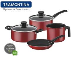 Jogo de Panelas 4 Peças Tramontina Antiaderente Vermelho Starflon Max