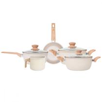 Jogo de Panelas 5 Panelas Oster Marble Edition Antiaderente Indução Cerâmica Cor Creme 142486