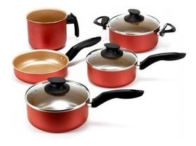 Jogo De Panelas 5 Pçs Antiaderente Cereja Tampa Vidro+barato