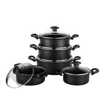 Jogo De Panelas 5 Pçs Antiaderente Tampa De Vidro Preto