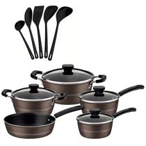 Jogo de Panelas 5 Pçs Sicília Avelã com Jogo Utensílios 5Pçs Tramontina
