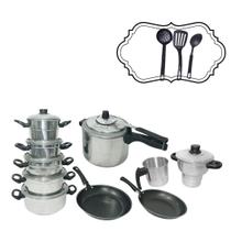 Jogo de Panelas 5 Peças + 2 Frigideiras + Panela de Pressão + Cuscuzeira + Talheres e Caneca/Leiteira para sua cozinha!