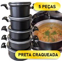 Jogo de Panelas 5 Peças Aluminio Preto Craqueado Grenada