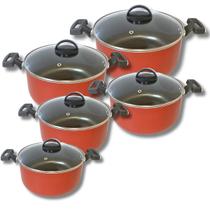 Jogo De Panelas 5 Peças Antiaderente Com Tampa De Vidro