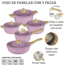 Jogo De Panelas 5 Peças Antiaderente Indução Gás Conjunto Revestido Cerâmica Granito Caçarola