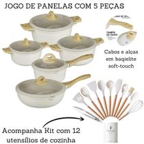 Jogo De Panelas 5 Peças Antiaderente Indução Gás Revestido Cerâmica + Kit De Cozinha 12 Peças Jogo De Panelas 5 Peças Antiaderente Indução Gás Revestido Cerâmica + Kit De Cozinha 12 Peças