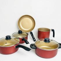 Jogo de Panelas 5 Peças Antiaderente Teflon Alumínio Cereja 16-24cm PFOA Free Jogo de Panelas 5 Peças Antiaderente Teflon Alumínio Cereja 16-24cm PFOA Free