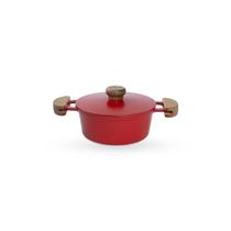 Jogo de Panelas 5 Peças De Alumínio Fundido Com Alça De Madeira e Tampa De Alumínio + Chaleira Nº 16 - Cor Vermelho