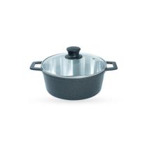 Jogo de Panelas 5 Peças De Alumínio Fundido Com Alça De Madeira e Tampa De Vidro + Chaleira Nº 16 - Cor Craqueado Preto