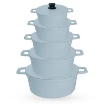 Jogo de Panelas 5 Peças De Alumínio Fundido Com Tampa De Alumínio - Cor Branco Jogo de Panelas 5 Peças De Alumínio Fundido Com Tampa De Alumínio - Cor Branco