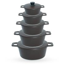 Jogo de Panelas 5 Peças De Alumínio Fundido Com Tampa De Alumínio - Cor Marrom