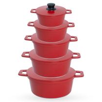 Jogo de Panelas 5 Peças De Alumínio Fundido Com Tampa De Alumínio - Cor Vermelho