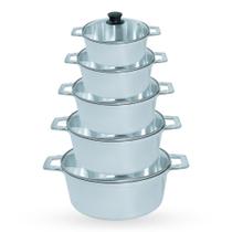 Jogo de Panelas 5 Peças De Alumínio Fundido Com Tampa De Vidro - Polido