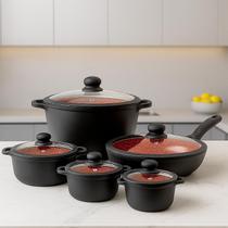 Jogo De Panelas 5 Peças De Cerâmica Compatível Com Fogão De Indução Com Revestimento Antiaderente