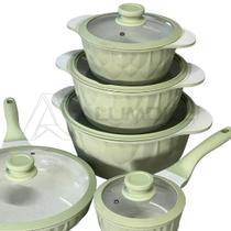 Jogo de Panelas 5 Peças Floral Verde Cerâmica Indução Antiaderente Kit Conjunto Caçarola Kit