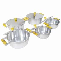 Jogo de Panelas 5 Peças Grossas em Alumínio Fundido ou Batido - Com Tampa de Alumínio - Tamanhos 16-16-18-18-22 - Linha Color -
