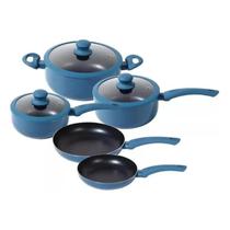 Jogo de Panelas 5 Peças Indução Gás Conjunto de Panelas Revestido em Cerâmica Granito Antiaderente Frigideira Caçarola AZUL