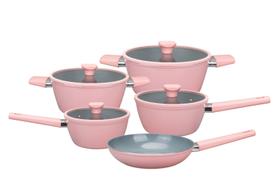 Jogo De Panelas 5 Peças Indução Rosa Revestimento Cerâmico Rosa Baccani