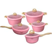 Jogo de Panelas 5 Peças Revestimento Granito Antiaderente Tampa Vidro