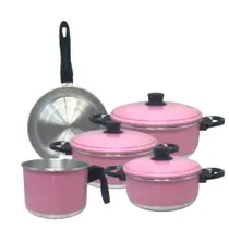 Jogo de Panelas 5 Peças Rosa Com Fervedor Jogo de Panelas 5 Peças Rosa Com Fervedor