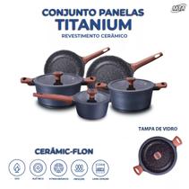 Jogo De Panelas 5 Peças Titanium Premium MTA Revestimento Cerâmico Antiaderente Não Gruda Atóxico PFOA Free