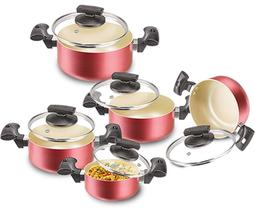 Jogo De Panelas 5 Peças Vermelha Antiaderente Remaza