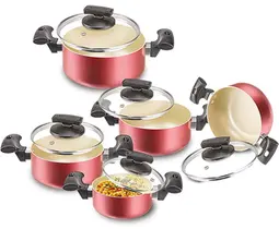 Jogo De Panelas 5 Peças Vermelha Antiaderente Remaza