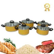 Jogo de Panelas 5 Peças Vermelho Caçarola Kit Várias Cores Conjunto Alumínio Resistente