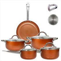 Jogo De Panelas 5pçs Antiaderente Indução Zahtar Cor Bronze