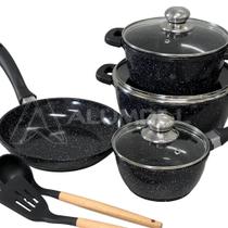 Jogo de Panelas 6 Peças Classic Preto Cerâmica Indução Antiaderente Kit Conjunto Caçarola Frigideira Antiaderente CAVA