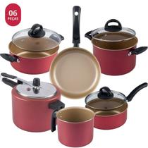 Jogo De Panelas 6 Peças Com Panela De Pressão 4,5L Cereja