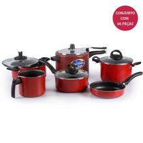 Jogo De Panelas 6 Peças Com Panela De Pressão 4,5L Vermelho