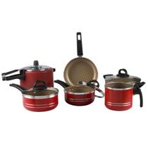 Jogo de panelas 6 peças com panela pressão 4,5L vermelho Jogo de panelas 6 peças com panela pressão 4,5L vermelho