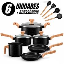 Jogo de Panelas 6 Peças Revestimento Cerâmico Indução 4 Utensílios Jogo de Panelas 6 Peças Revestimento Cerâmico Indução 4 Utensílios