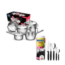 Jogo De Panelas 6Pçs Inox + Faqueiro 30Pçs Preto Tramontina