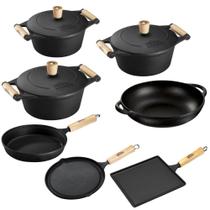 Jogo de Panelas 7 Peças em Ferro Fundido e Alça de Madeira Panela Mineira