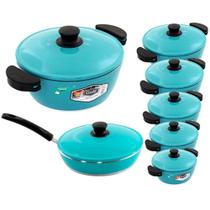 Jogo De Panelas 7 Peças Gulê Alumínio Fundido Turquesa.