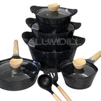 Jogo de Panelas 7 Peças Spanish Preto Cerâmica Indução Antiaderente Kit Conjunto Caçarola Frigideira Antiaderente CAVA