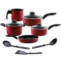 Jogo de Panelas 8 peças Vermelha Tampa de Vidro Alumi-Aço Linha Premium J4TECH Alumínio Antiaderente Teflon Ultra Resistente