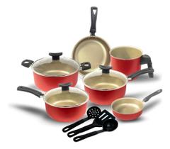 Jogo de Panelas 9 Pçs Teflon Tampas Vidro Antiaderente Varias Cores Jogo de Panelas 9 Pçs Teflon Tampas Vidro Antiaderente Varias Cores