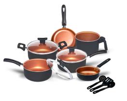 Jogo de Panelas 9 Pçs Teflon Tampas Vidro Antiaderente Varias Cores