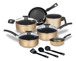 Jogo de Panelas 9 Pçs Teflon Tampas Vidro Antiaderente Varias Cores