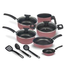 Jogo de Panelas 9 Pçs Teflon Tampas Vidro Antiaderente Varias Cores