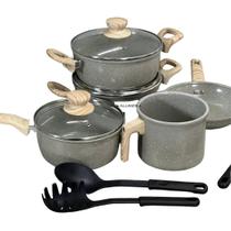 Jogo de Panelas 9 Peças Granito Cerâmica Indução Antiaderente Kit Conjunto Caçarola Frigideira Leiteira Utensilios