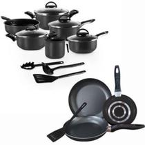 Jogo de Panelas 9 Peças + Kit 3 Frigideiras Francesas - PRETA - Antiaderente - Teflon + Utensílio Jogo de Panelas 9 Peças + Kit 3 Frigideiras Francesas - PRETA - Antiaderente - Teflon + Utensílio